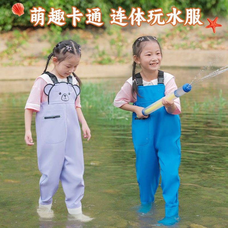 Children'S One-Piece Waterproof Suit, Wading And Sea Equipment, Beach Fishing And Water Play, Kindergarten Cartoon Suspenders Beach Pants - Image 2